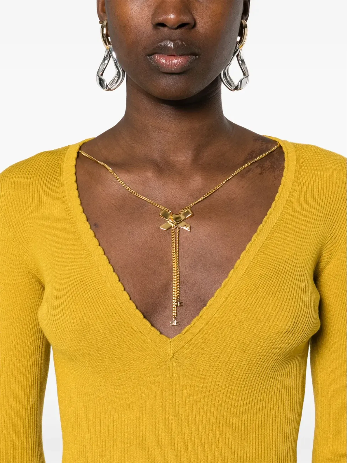Elisabetta Franchi ネックレスディテール付きリブトップ - イエロー - 画像5
