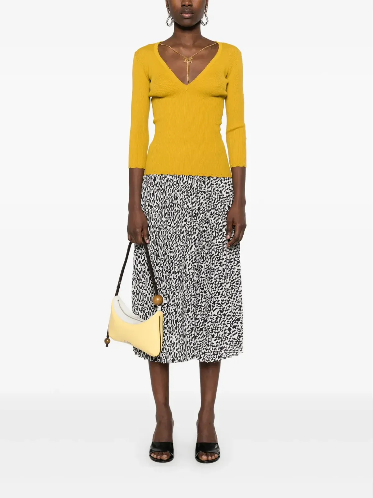 Elisabetta Franchi ネックレスディテール付きリブトップ - イエロー - 画像2