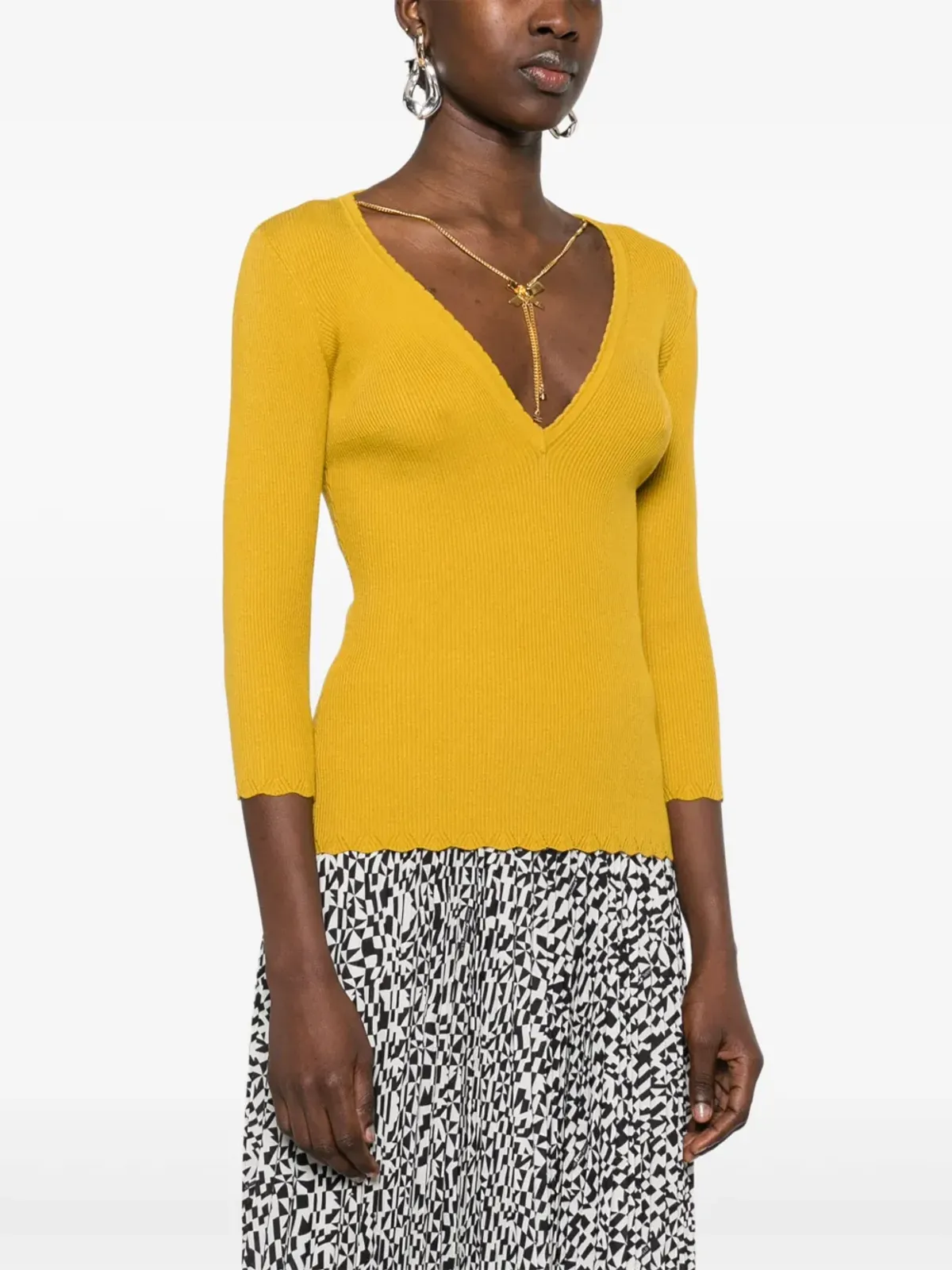 Elisabetta Franchi ネックレスディテール付きリブトップ - イエロー - 画像3
