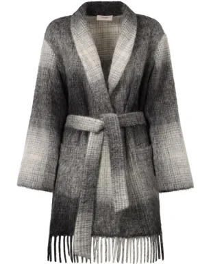 Agnona チェック柄カーディガン - グレー - サムネイル1