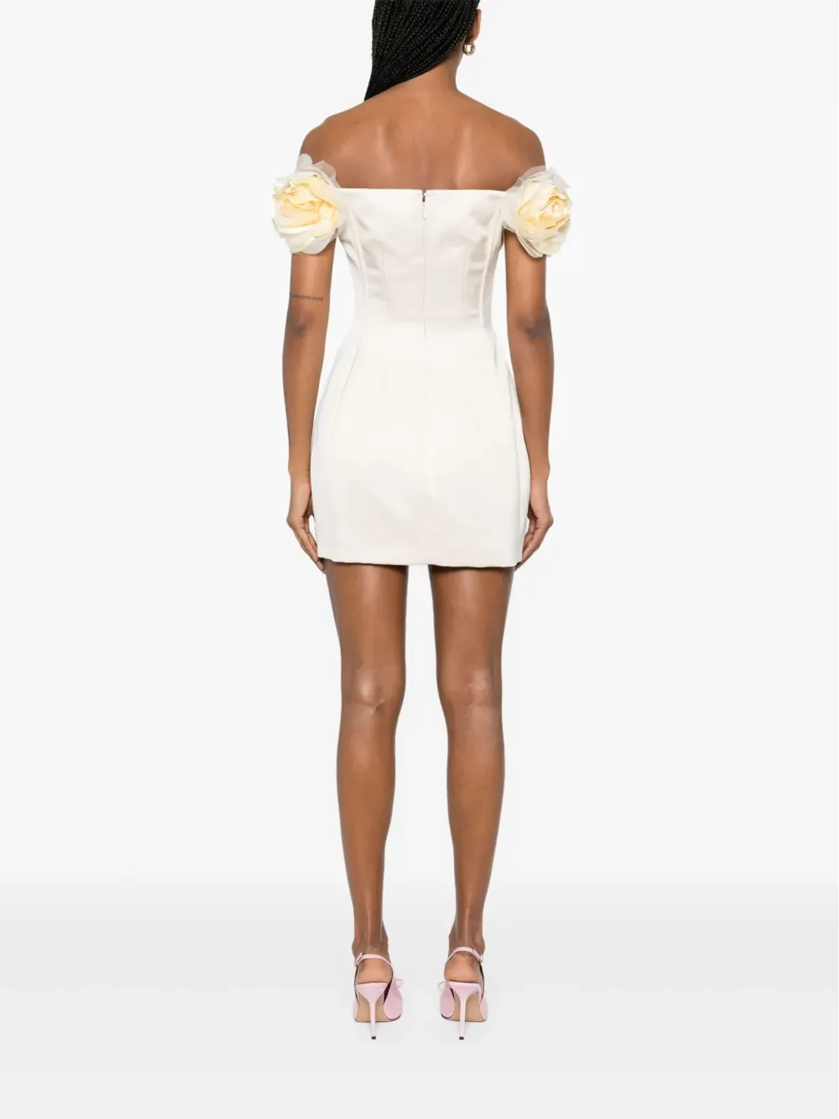Elisabetta Franchi 花柄アップリケ入りサテンミニドレス - ネュートラルカラー - 画像4