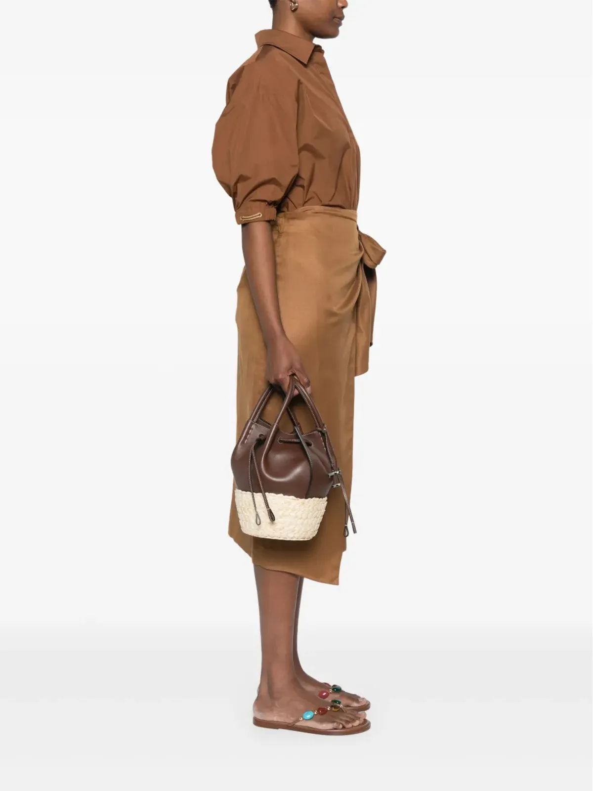 Tod's ミニ ストロー レザー バケットバッグ - ブラウン - 画像2