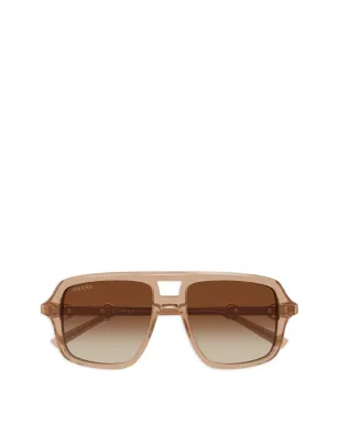 Gucci Eyewear horsebit-detail geometric-frame sunglasses - Brown - サムネイル1