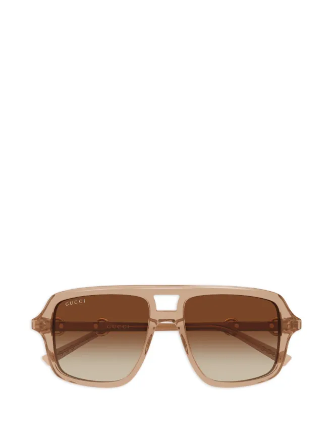 Gucci Eyewear Gucci Eyewear horsebit-detail geometric-frame sunglasses - Brownの商品画像