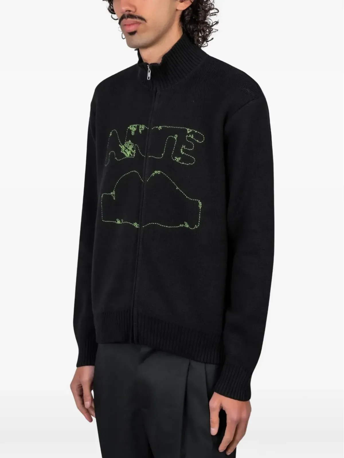Arte Antwerp ロゴ刺繍カーディガン ブラック - 画像2