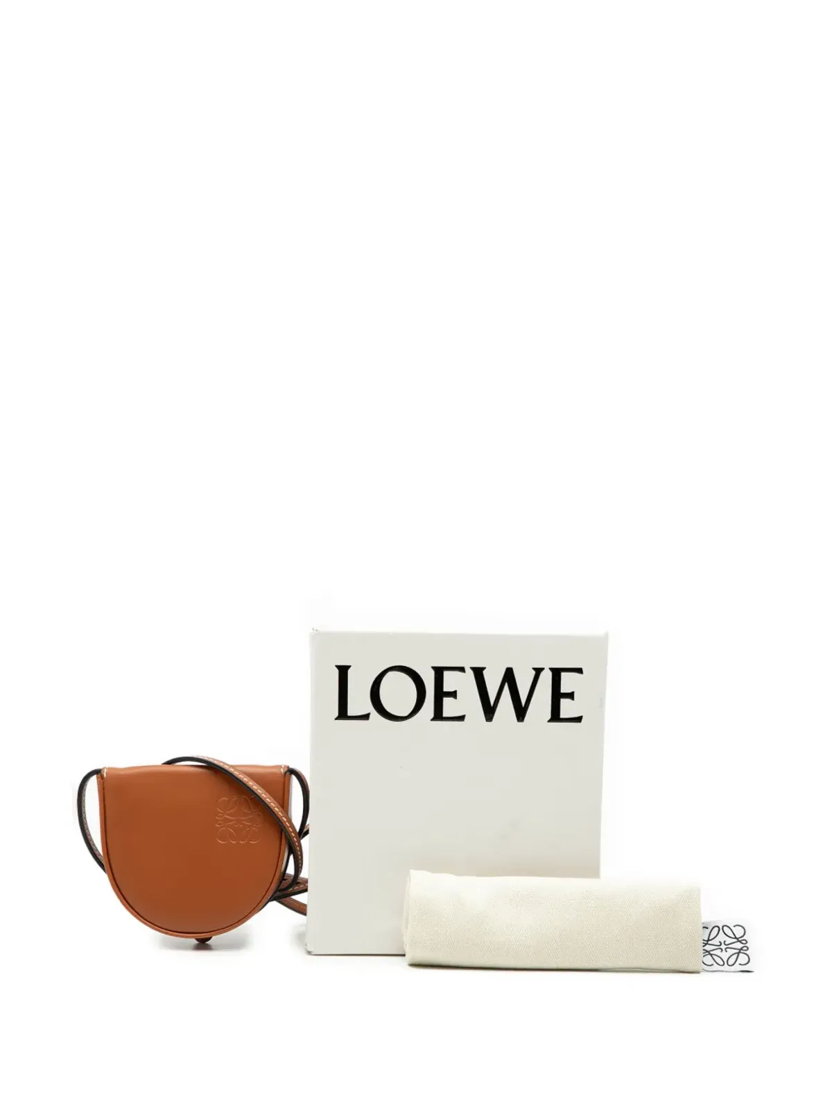 Loewe ビンテージ カーフスキン ヒール ポーチ クロスボディ バッグ ブラウン - 画像5