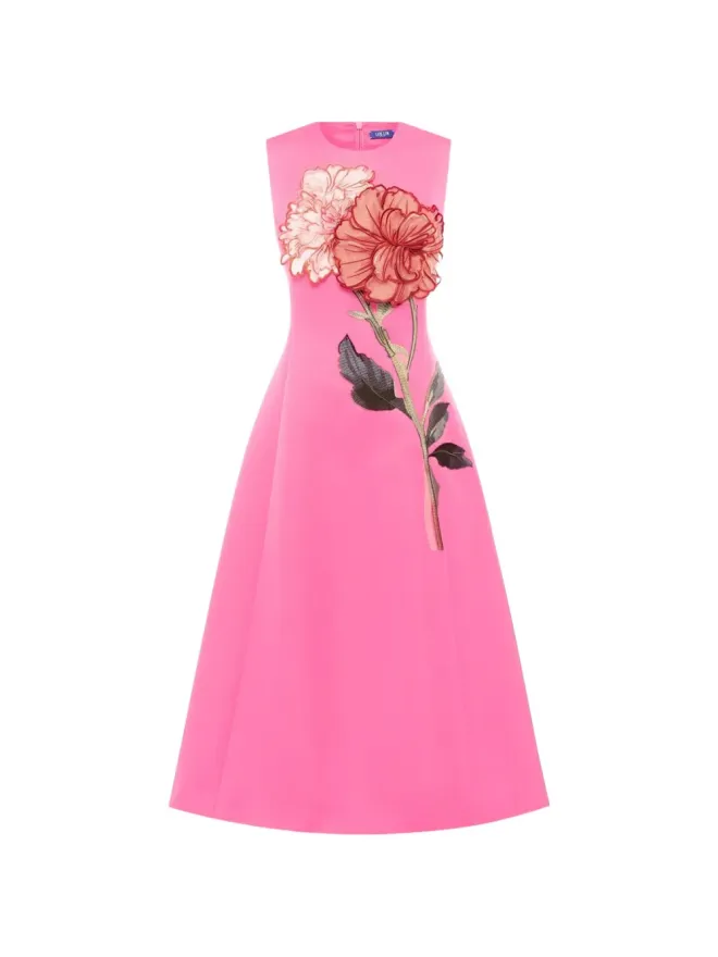 Leo Lin Leo Lin Cleo flower-appliqué midi dress - Pinkの商品画像