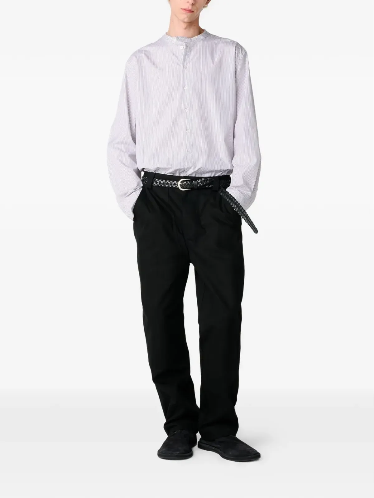 Studio Nicholson Nick shadow stripe grandad collar shirt - White - 画像2