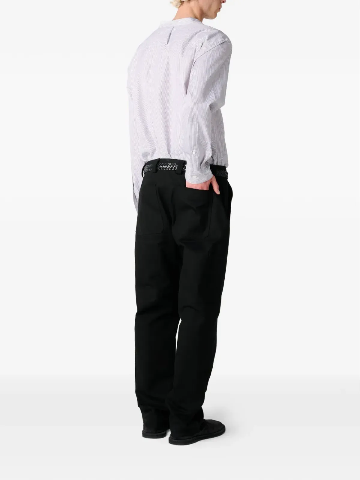 Studio Nicholson Nick shadow stripe grandad collar shirt - White - 画像4