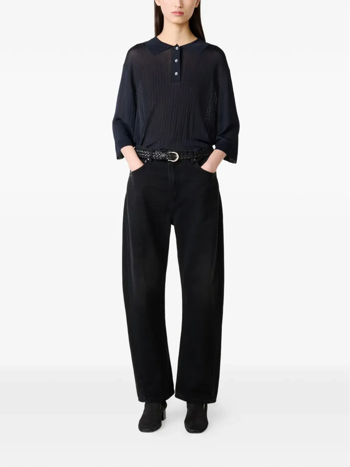 Studio Nicholson デンジョ ファイブポケット ワイドレッグ ジーンズ - Black - 画像2