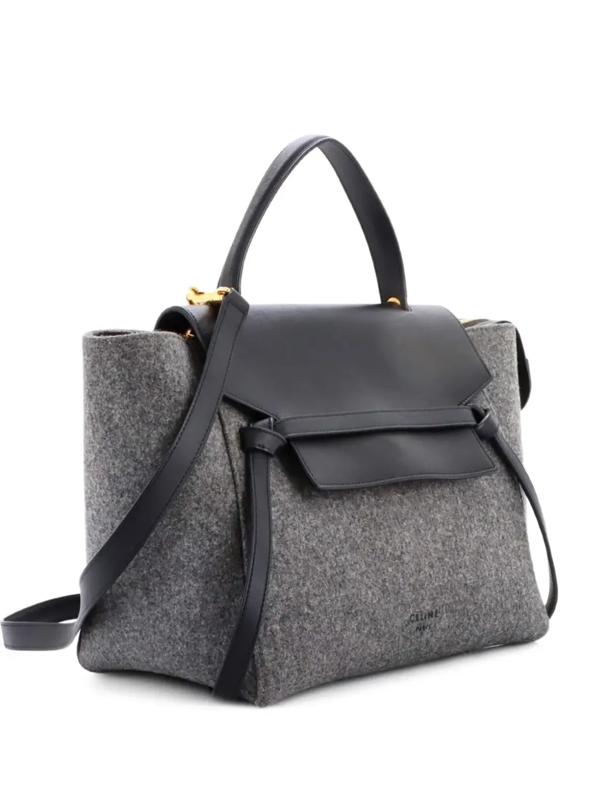 Celine ベルトバッグ フェルトとレザーのミニサッチェル - ブラック - 画像2