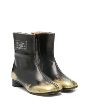 MM6 Maison Margiela Kids ロゴパッチ レザー ブーツ - ブラック - サムネイル1