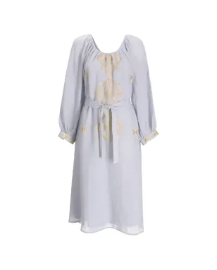 GREEK ARCHAIC KORI 刺繍タイベルト付きミディドレス - サムネイル1