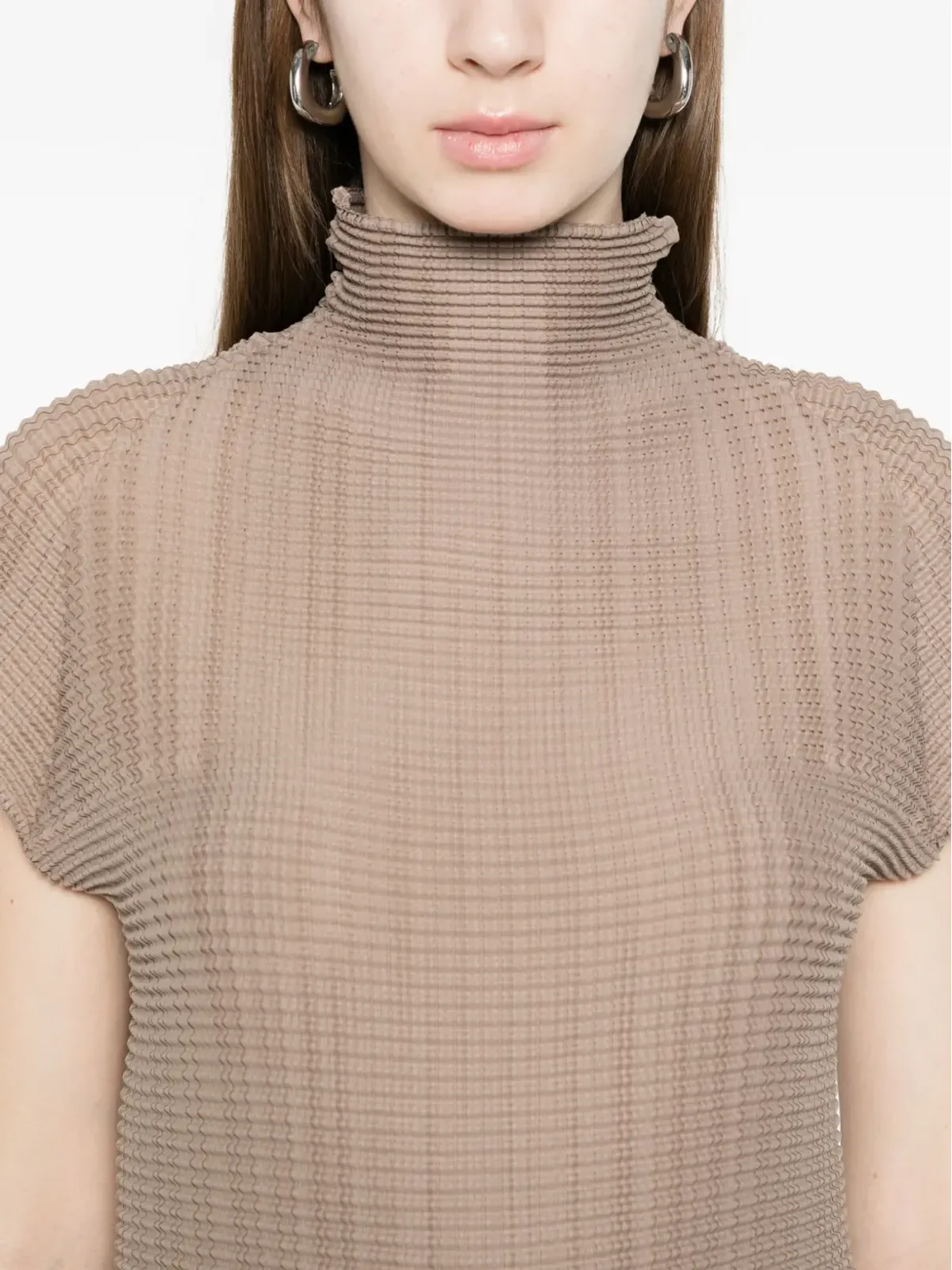 Issey Miyake リブ編みハイネックシャツ - ベージュ - 画像5