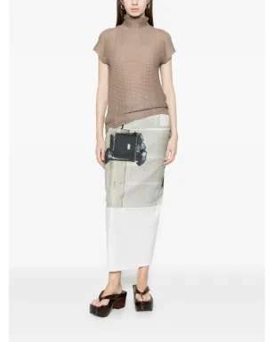 Issey Miyake リブ編みハイネックシャツ - ベージュ - サムネイル2