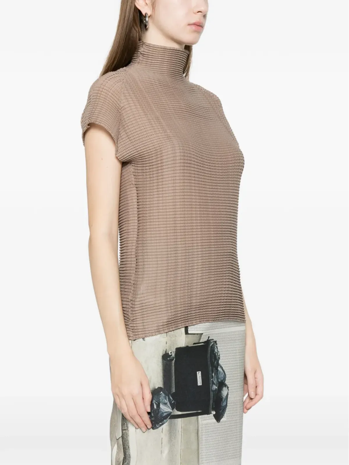 Issey Miyake リブ編みハイネックシャツ - ベージュ - 画像3