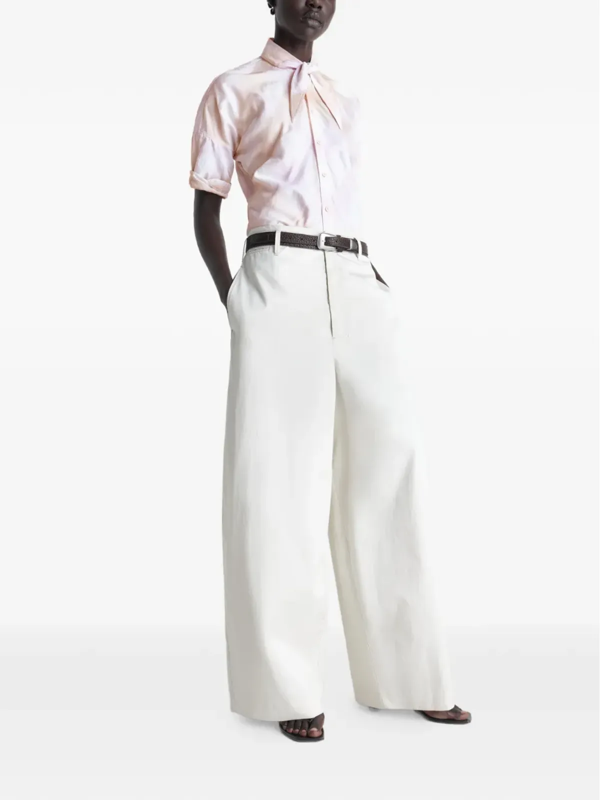 LEMAIRE scarf-detail short-sleeve shirt - Pink - 画像2