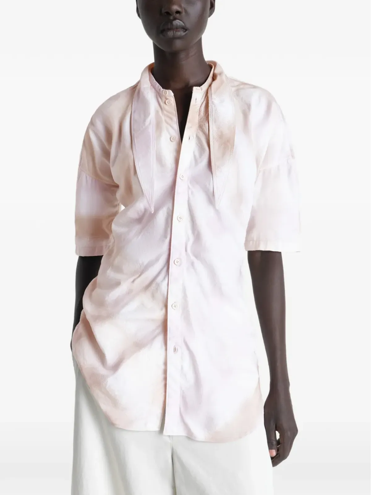 LEMAIRE scarf-detail short-sleeve shirt - Pink - 画像3