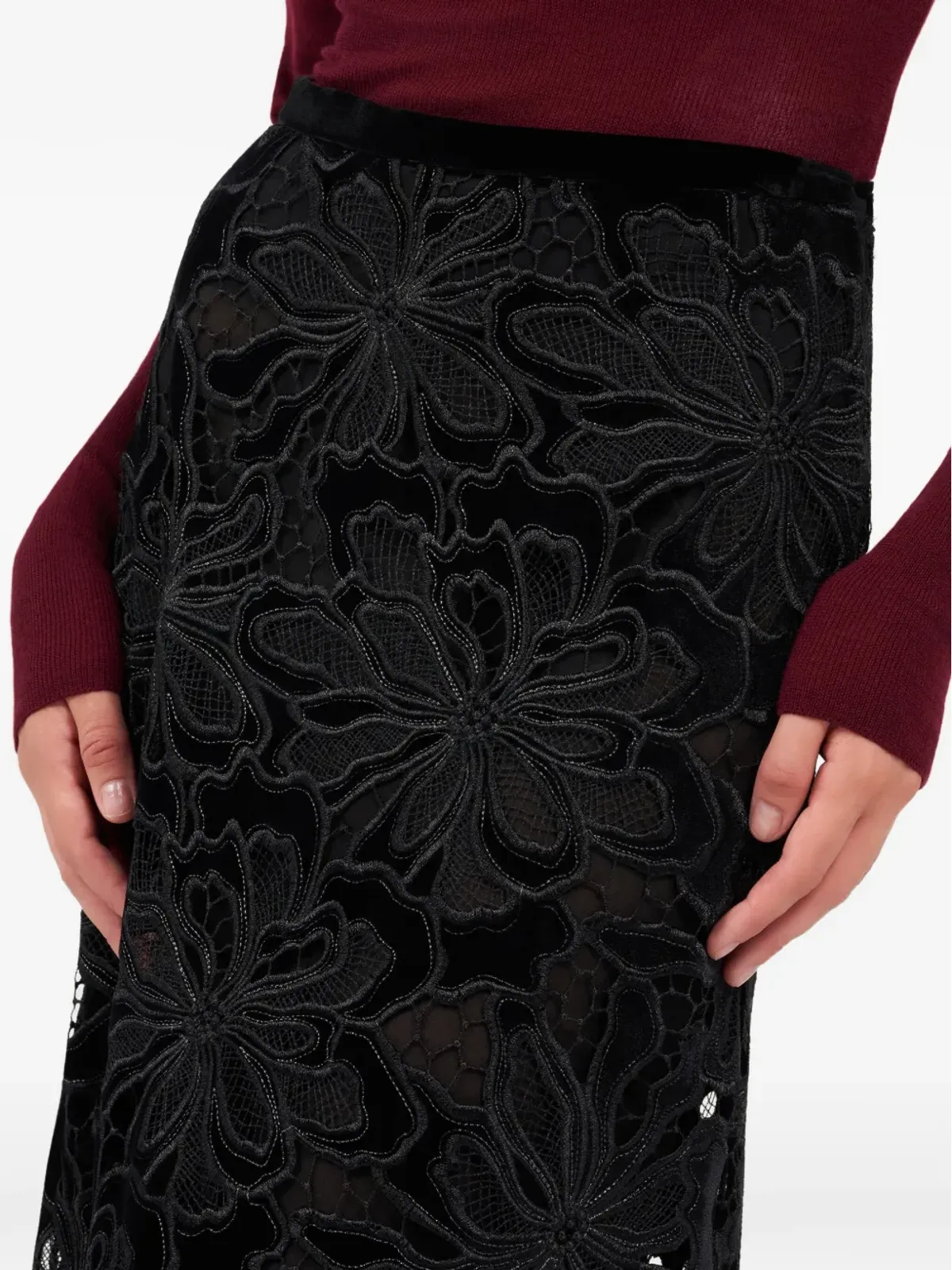 Roberto Cavalli フローラルレース マキシスカート - ブラック - 画像5