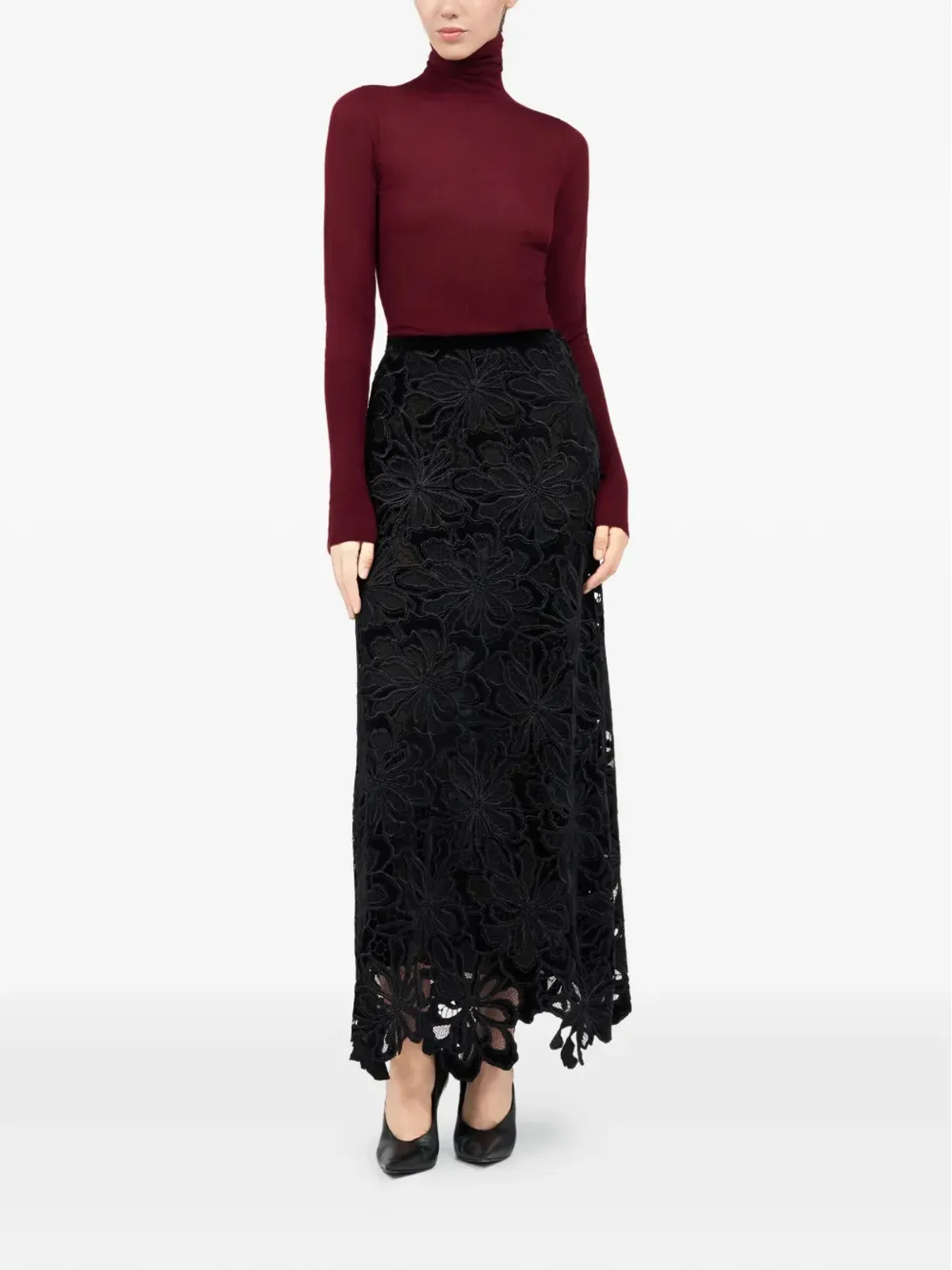 Roberto Cavalli フローラルレース マキシスカート - ブラック - 画像2