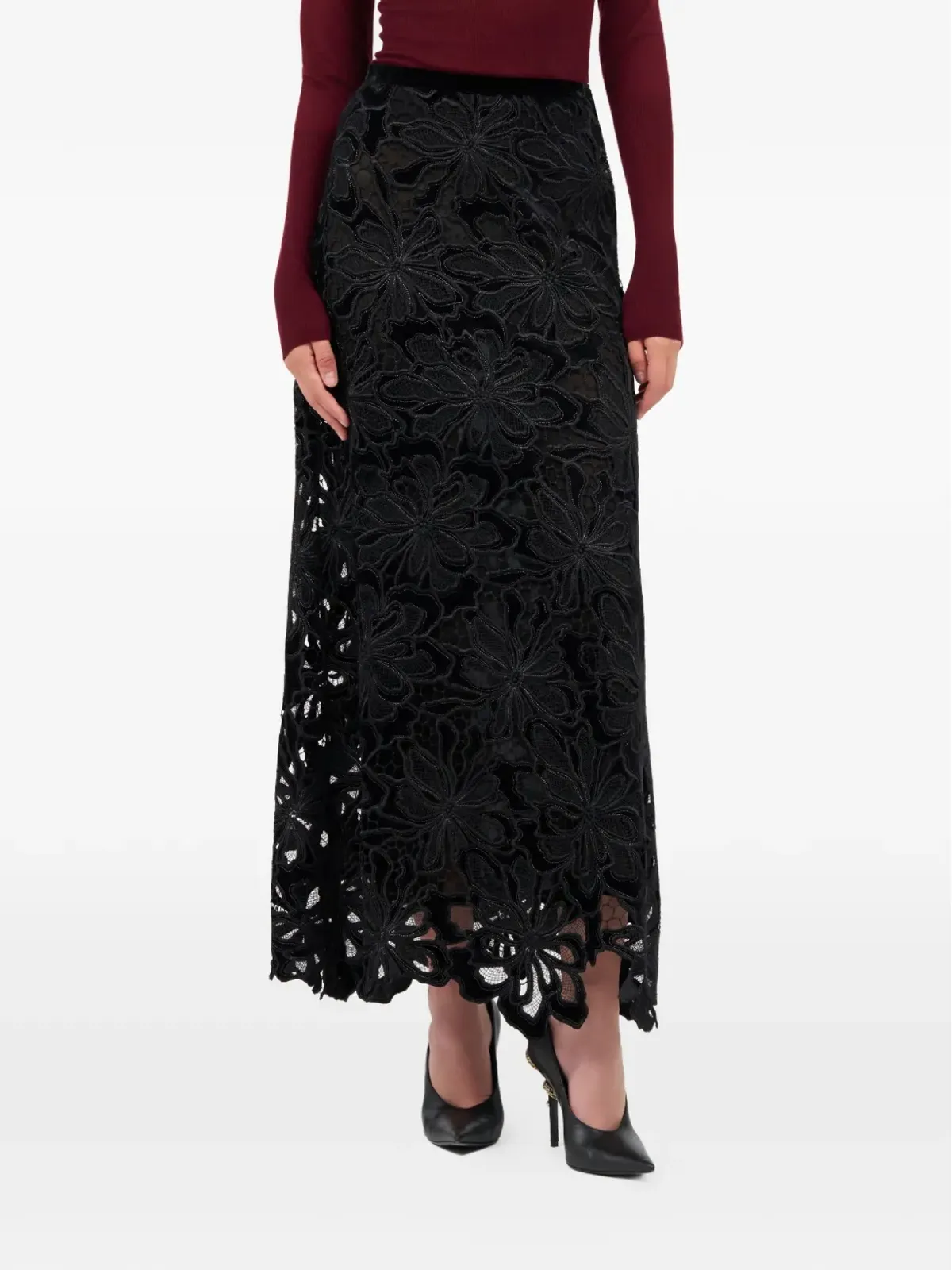 Roberto Cavalli フローラルレース マキシスカート - ブラック - 画像3