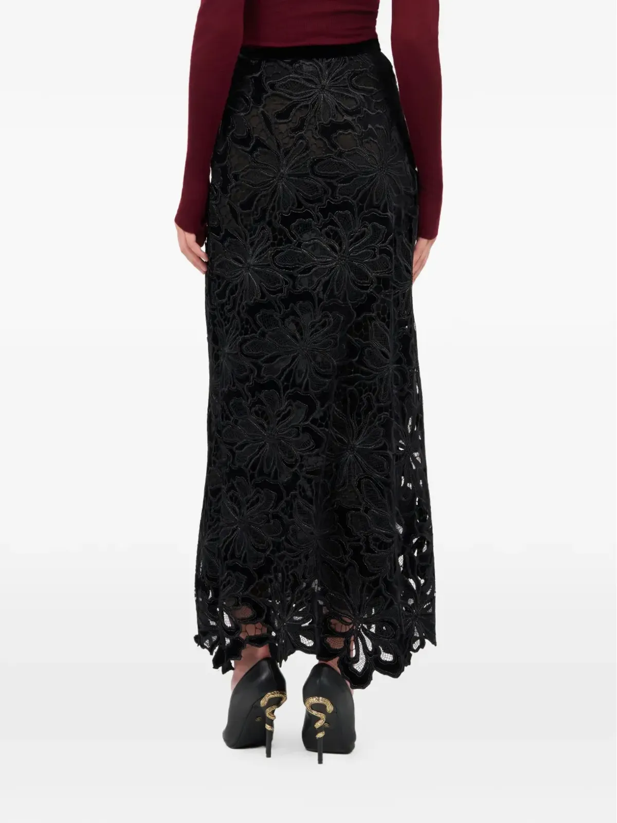 Roberto Cavalli フローラルレース マキシスカート - ブラック - 画像4