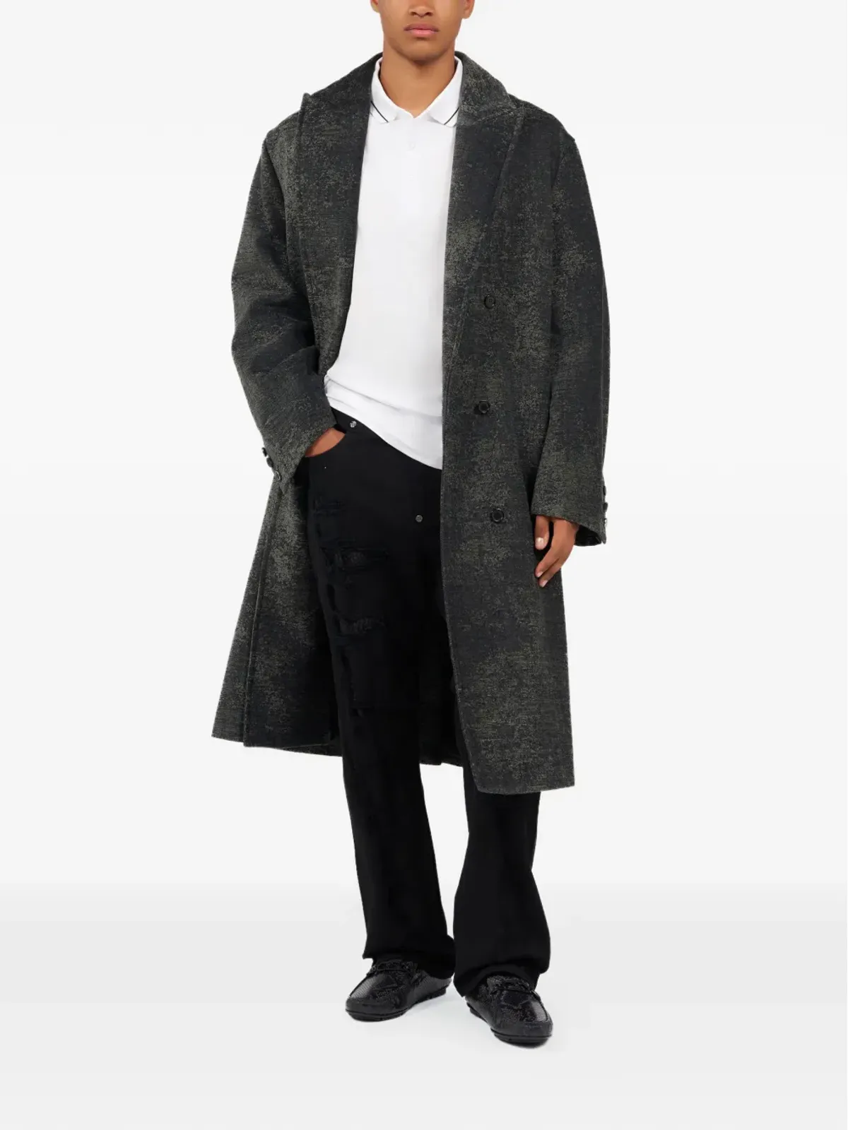 Roberto Cavalli double-breasted distressed-effect coat - Black - 画像2