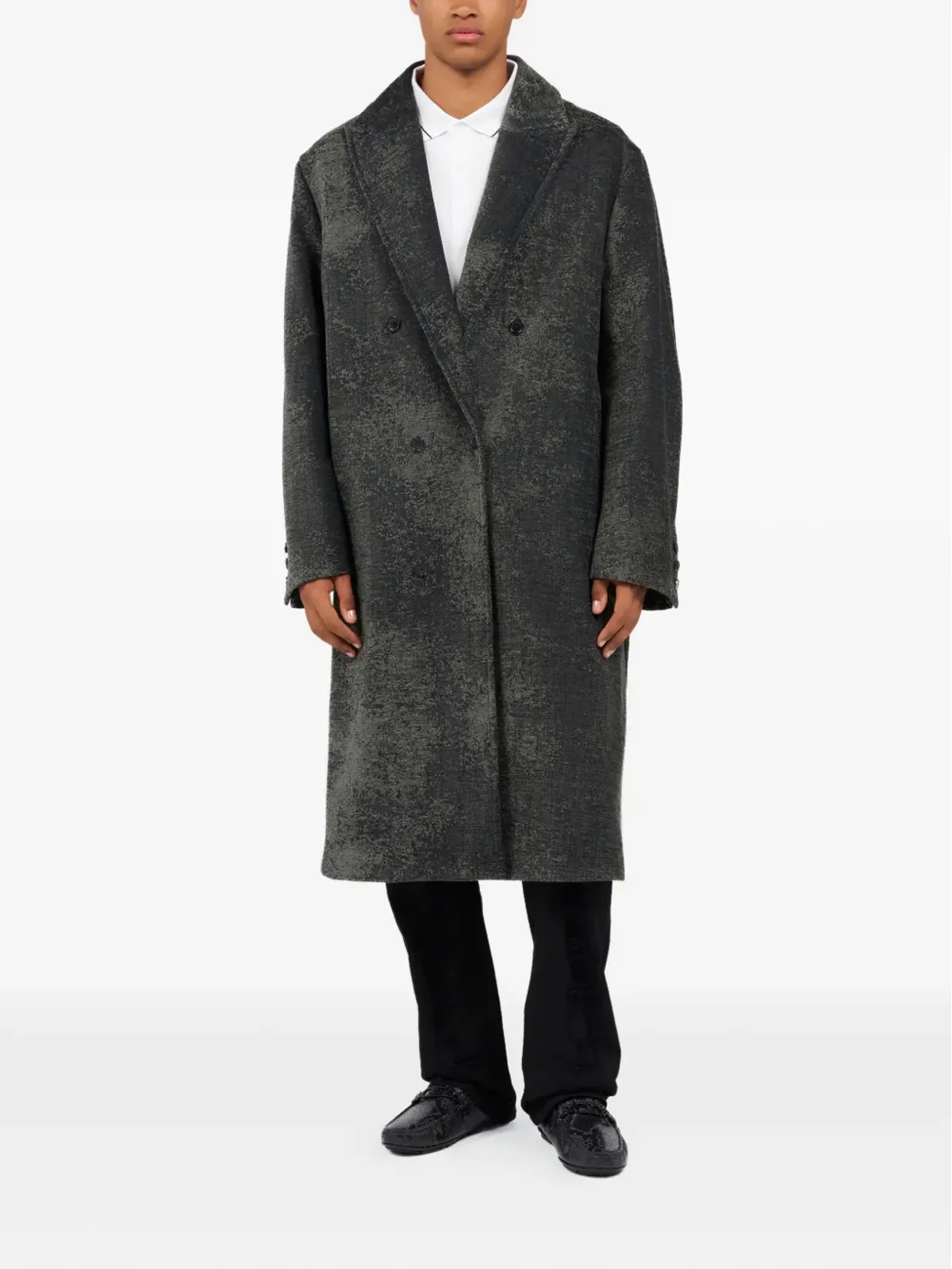 Roberto Cavalli double-breasted distressed-effect coat - Black - 画像3