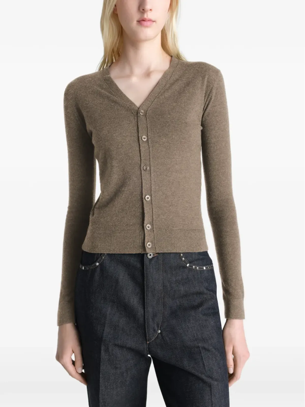 LEMAIRE buttoned V-neck cardigan - Brown - 画像3