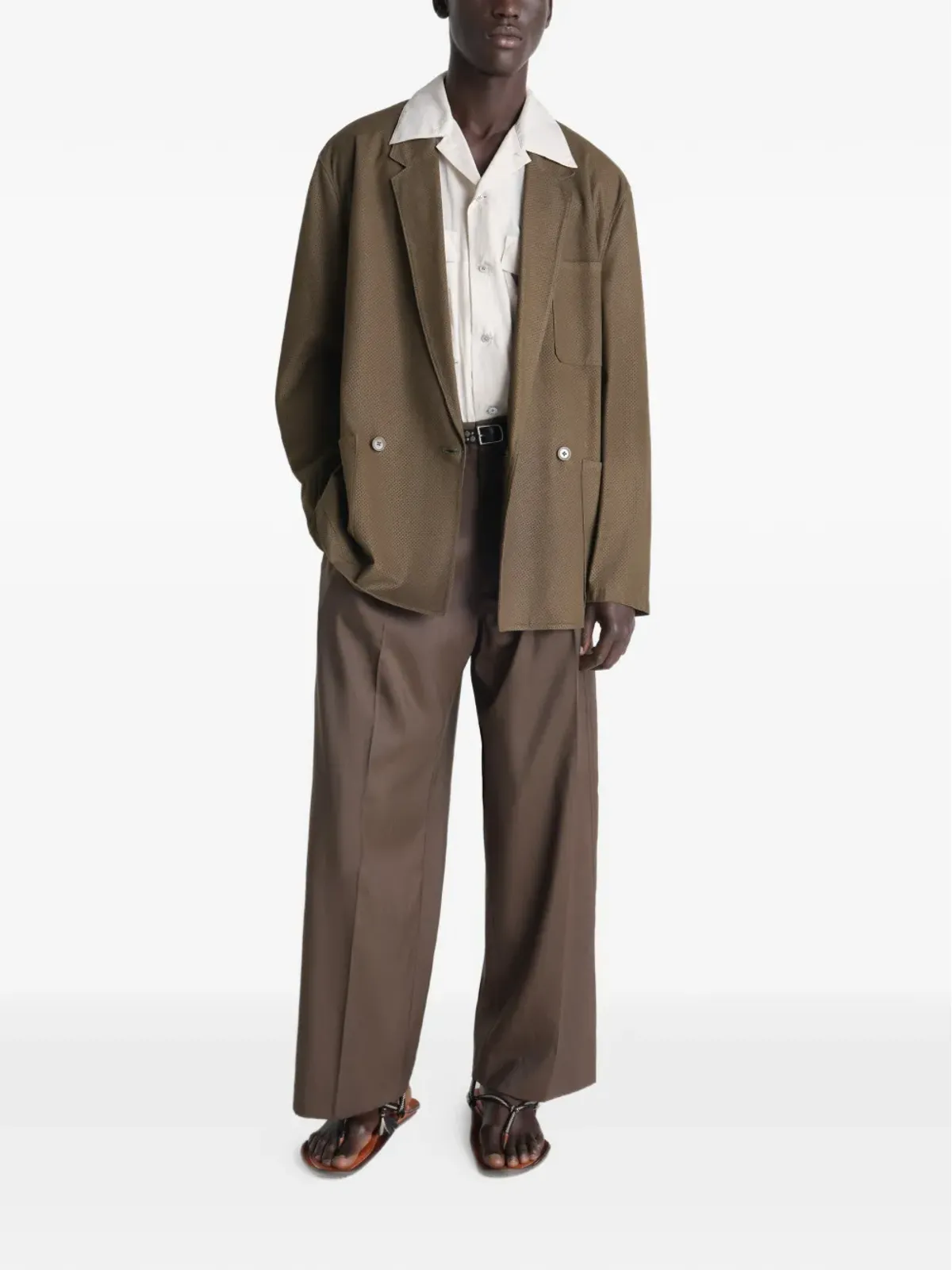LEMAIRE perforated tailored leather jacket - Brown - 画像2
