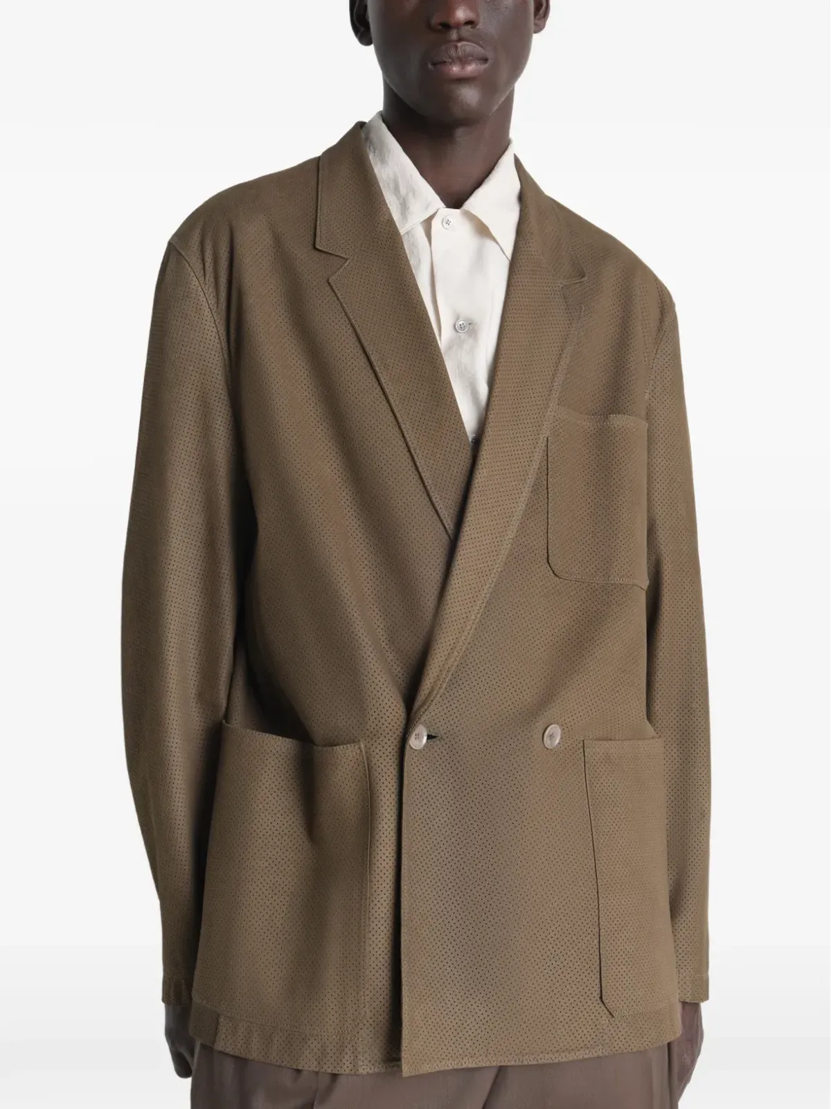 LEMAIRE perforated tailored leather jacket - Brown - 画像3