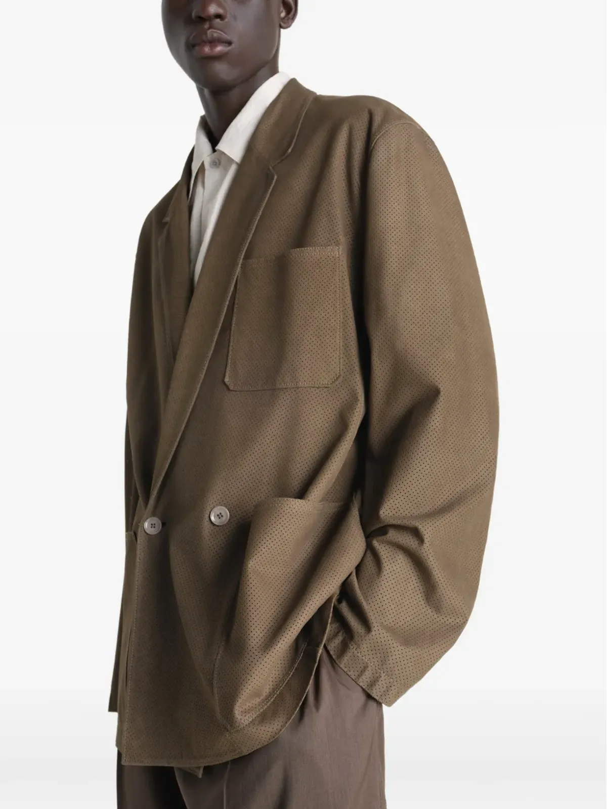 LEMAIRE perforated tailored leather jacket - Brown - 画像4