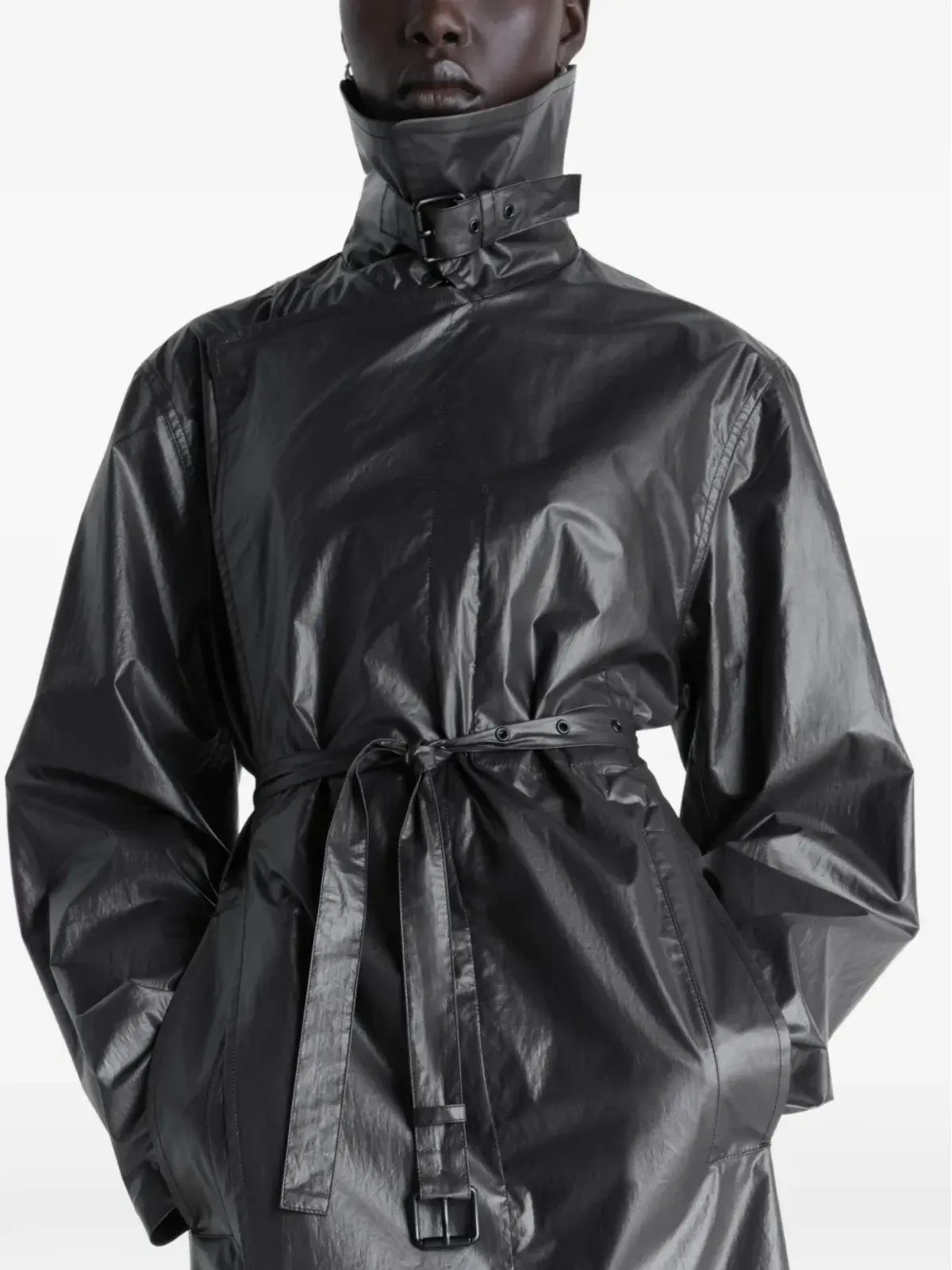 LEMAIRE belted collar wrap coat - Black - 画像5