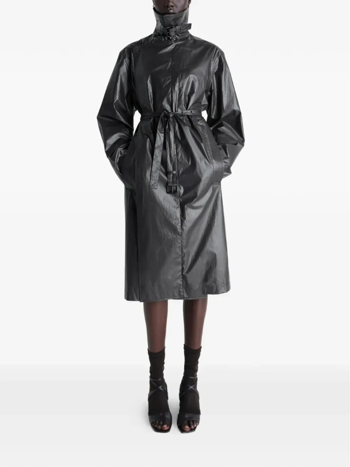 LEMAIRE belted collar wrap coat - Black - 画像2