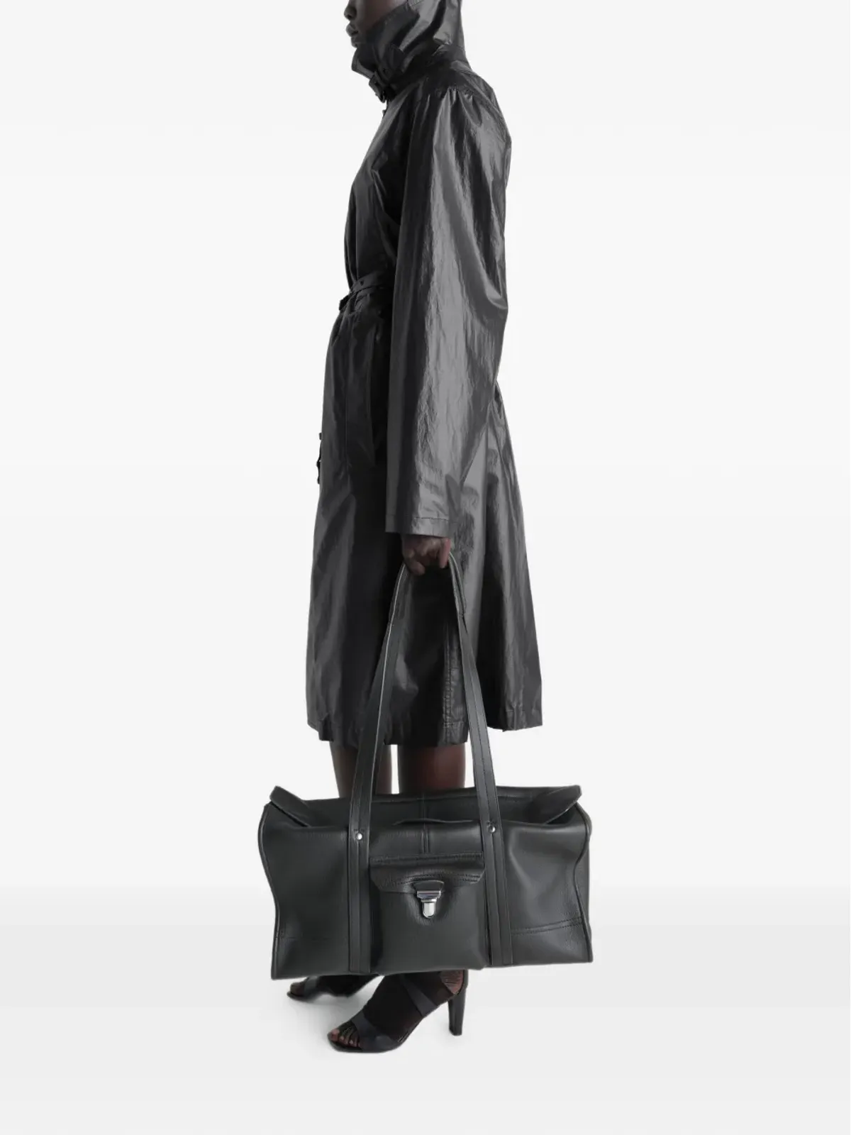 LEMAIRE belted collar wrap coat - Black - 画像3