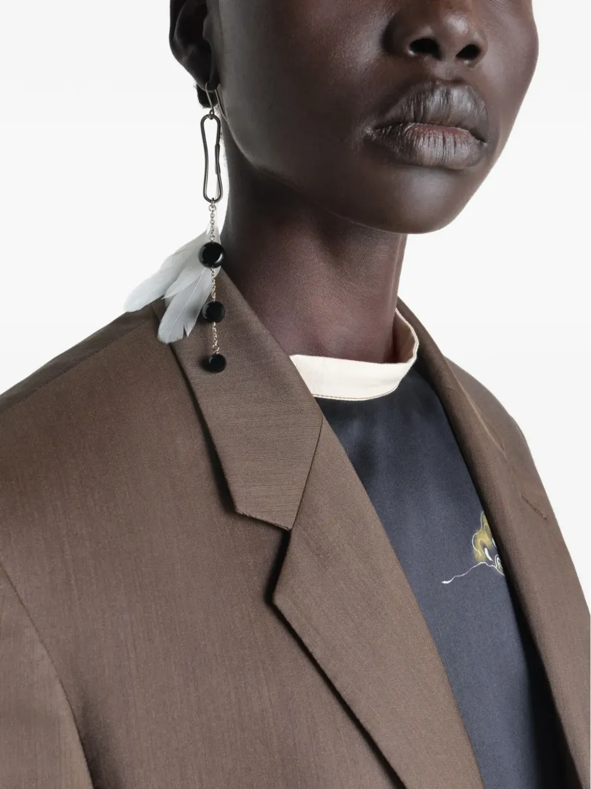 LEMAIRE オニキス羽根ドットピアス - シルバー - 画像2