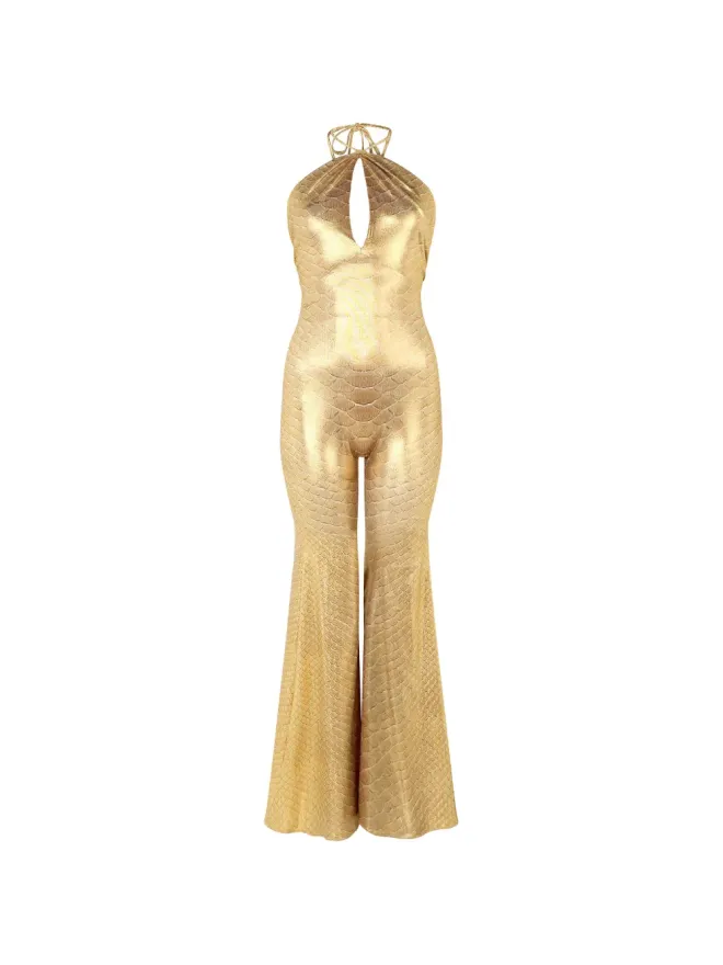 Roberto Cavalli Roberto Cavalli ホルター ネック 蛇柄プリント ジャンプスーツの商品画像