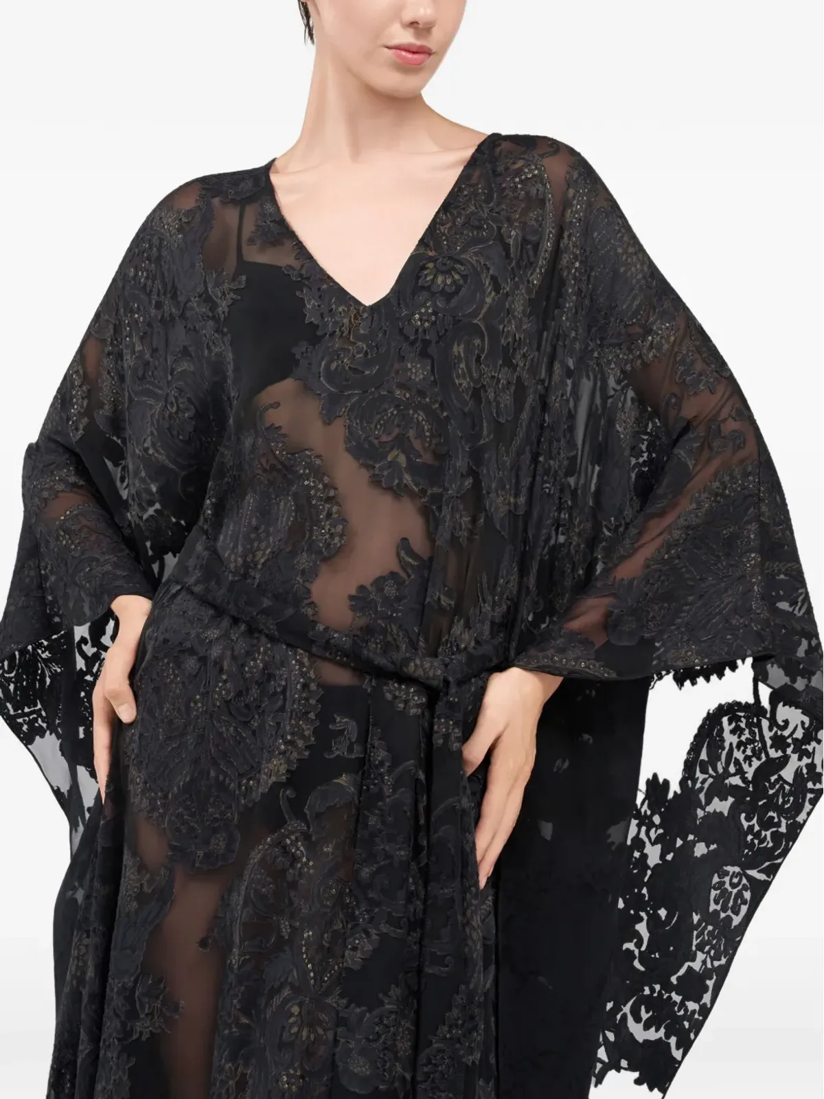 Roberto Cavalli Vネック柄カフタン - ブラック - 画像5
