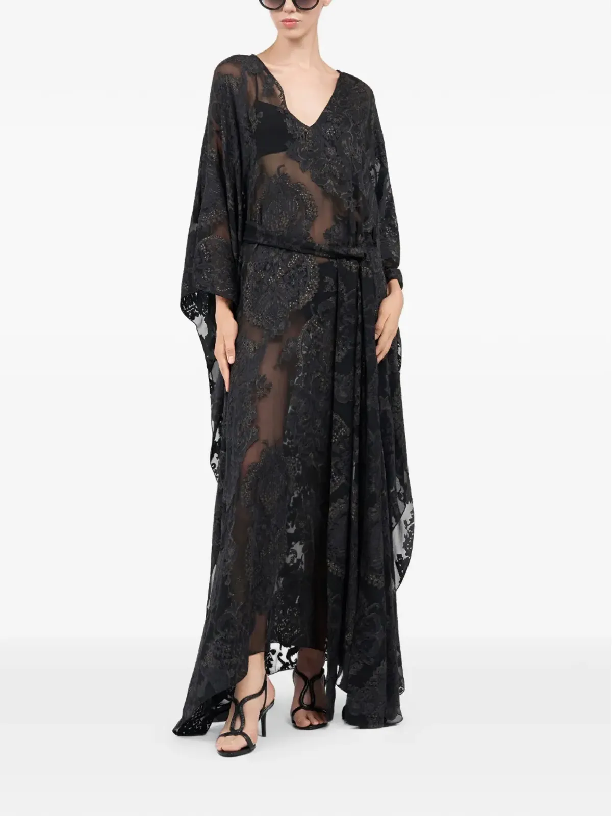 Roberto Cavalli Vネック柄カフタン - ブラック - 画像2
