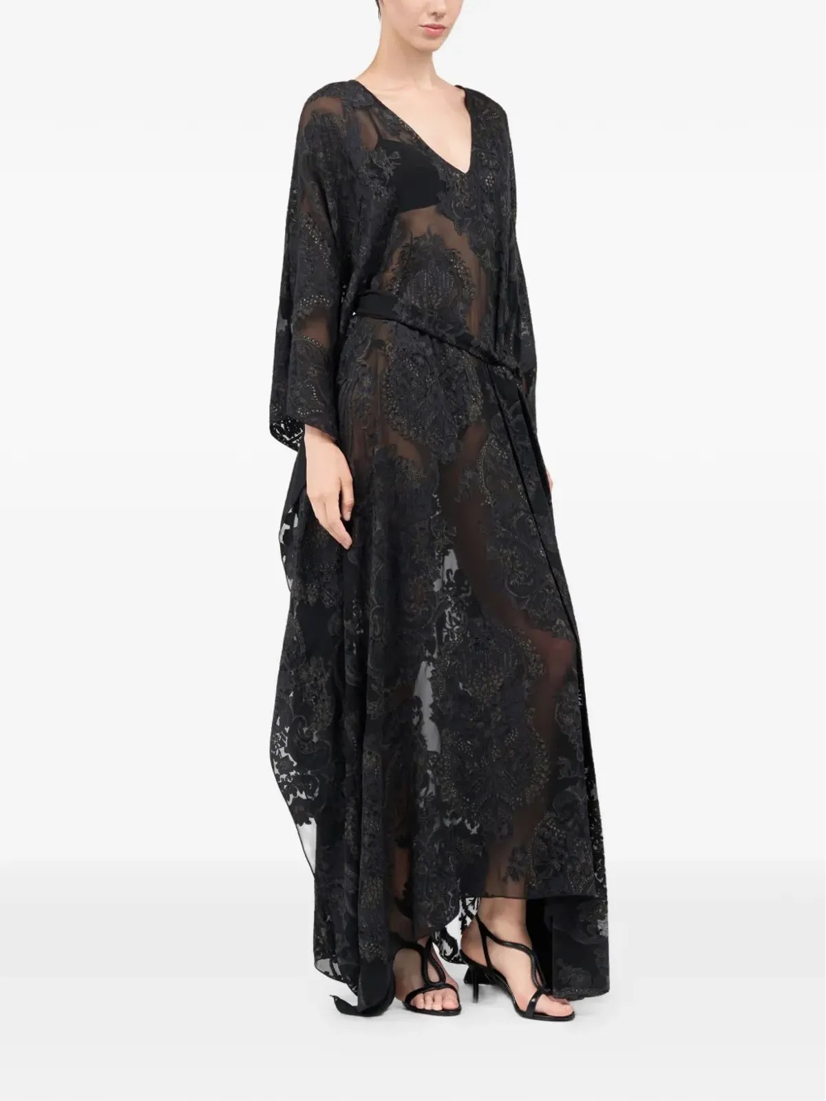 Roberto Cavalli Vネック柄カフタン - ブラック - 画像3