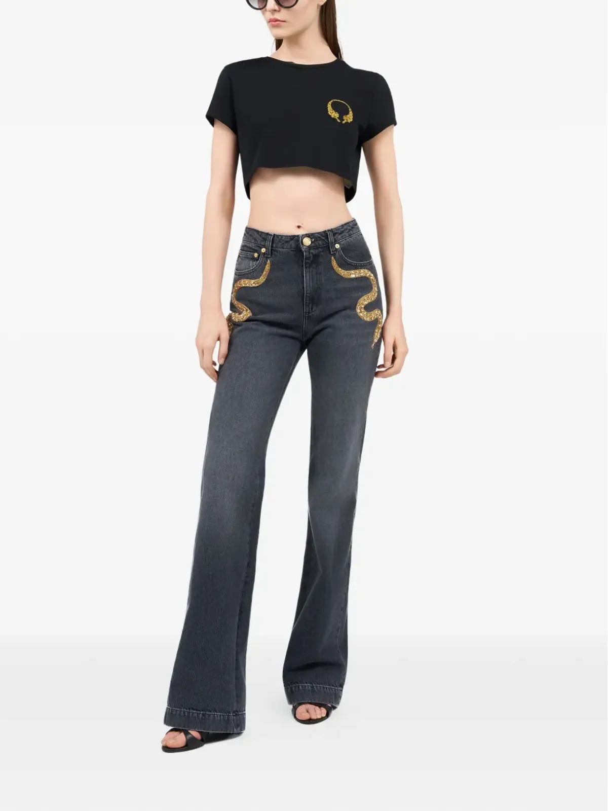 Roberto Cavalli クロップドTシャツ ブラック - 画像2