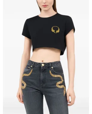 Roberto Cavalli クロップドTシャツ ブラック - サムネイル3