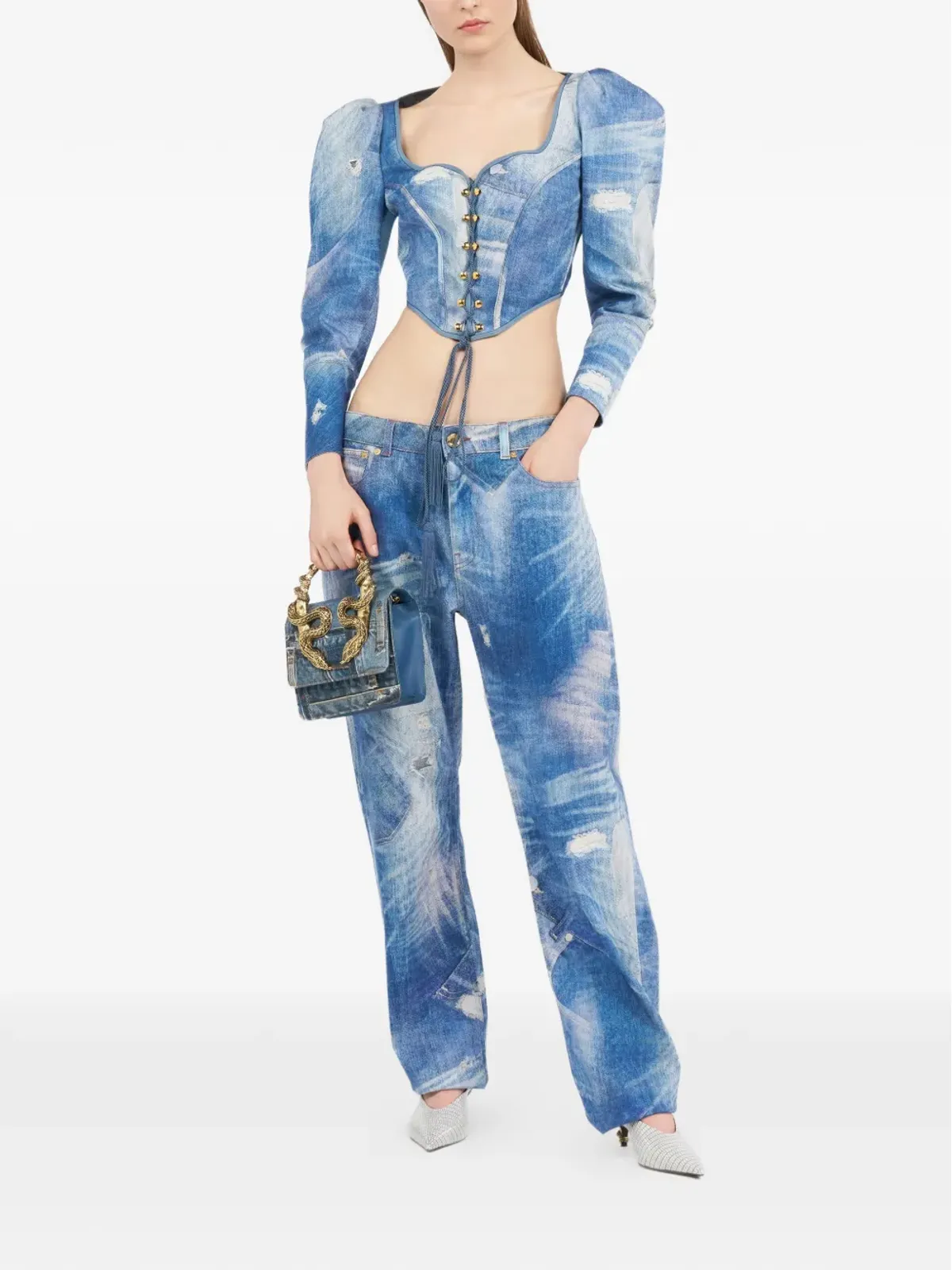 Roberto Cavalli パッチワーク風コルセットトップ - 画像2