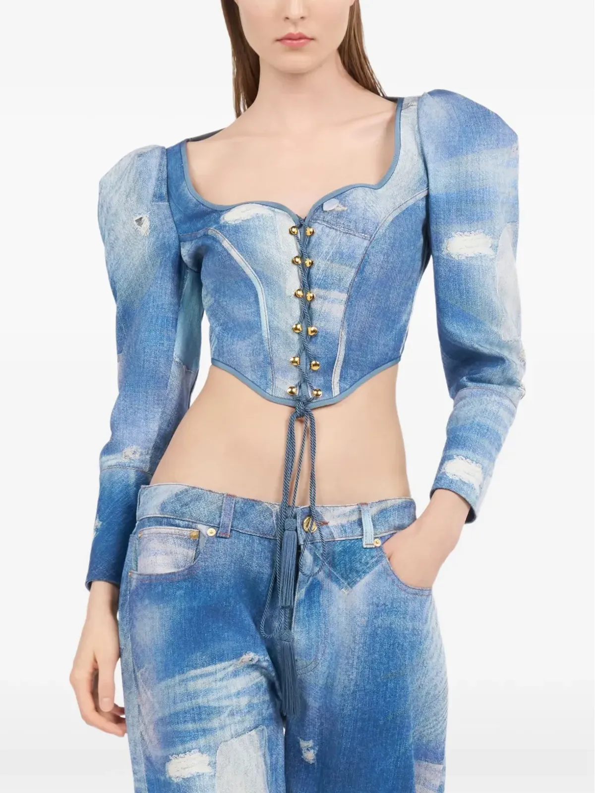 Roberto Cavalli パッチワーク風コルセットトップ - 画像3