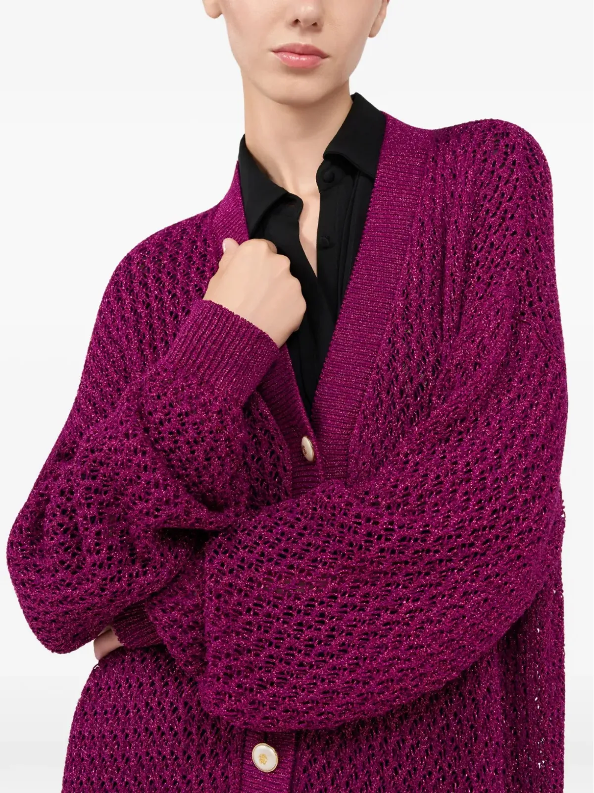 Roberto Cavalli Vネック ルレックス カーディガン - ピンク - 画像5