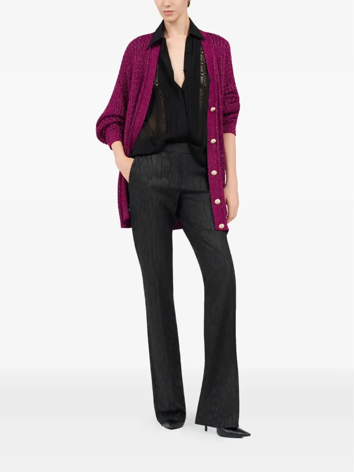 Roberto Cavalli Vネック ルレックス カーディガン - ピンク - 画像2