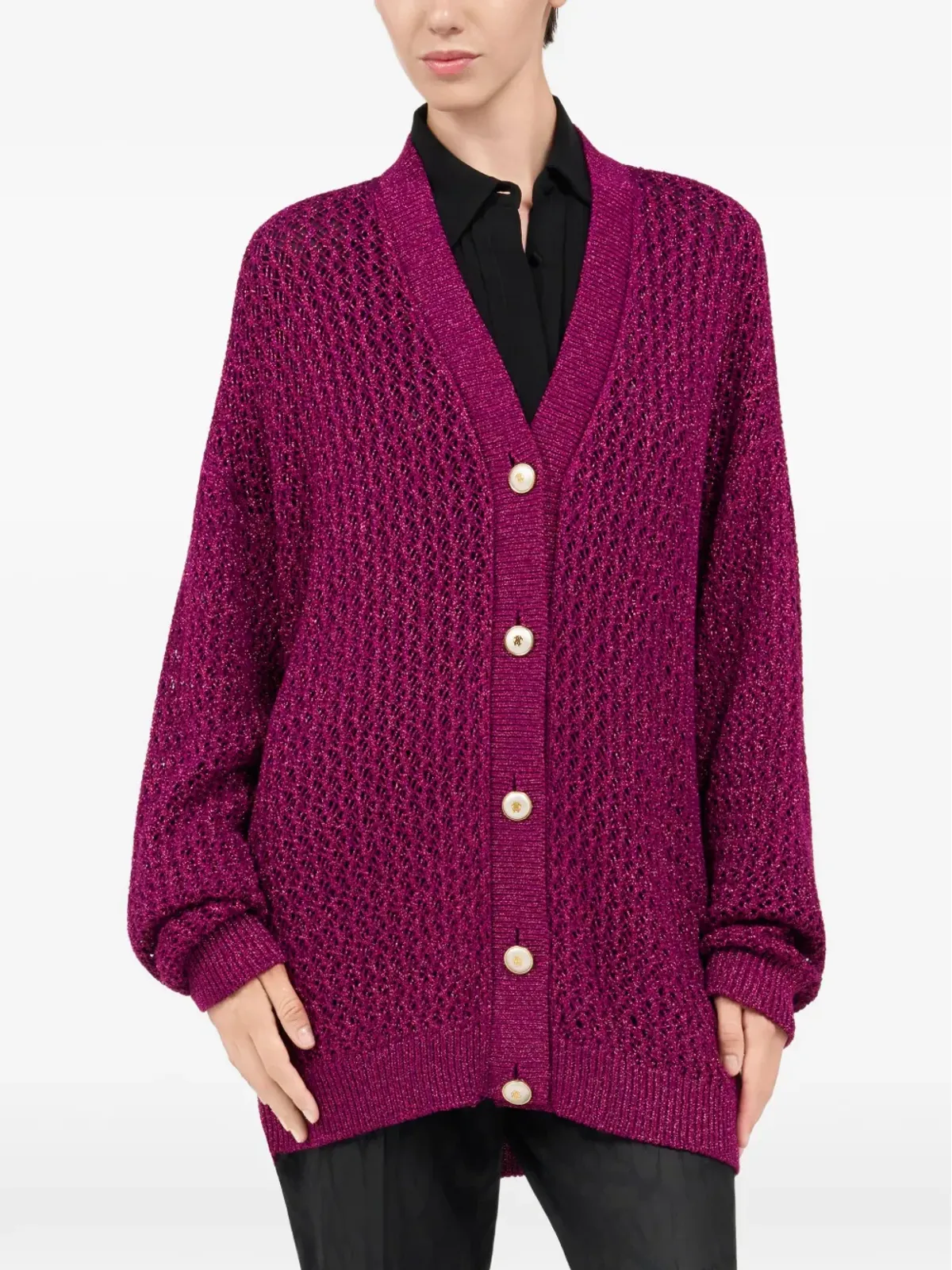 Roberto Cavalli Vネック ルレックス カーディガン - ピンク - 画像3
