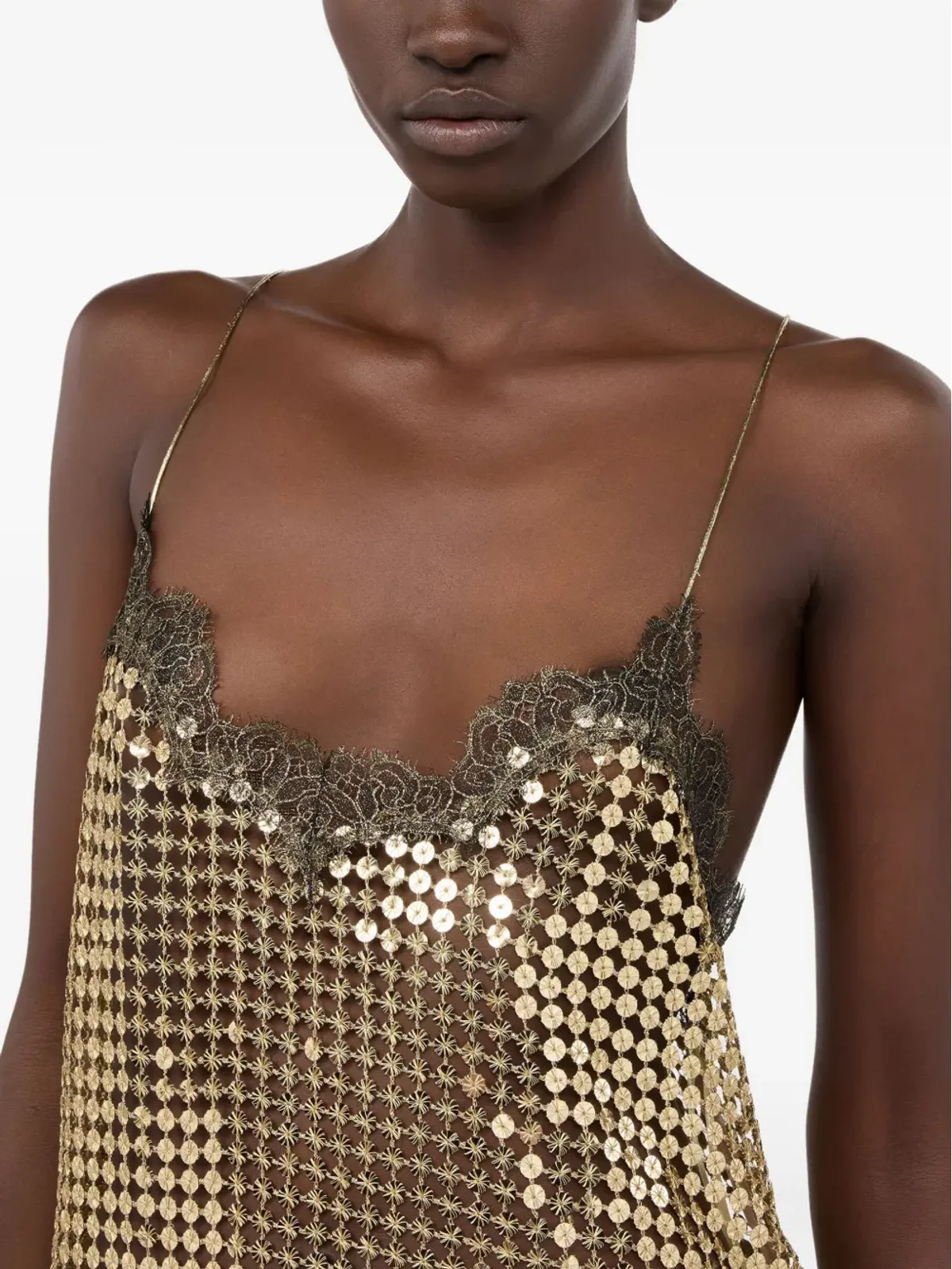 Roberto Cavalli ゴールドのレース×スパンコールトップス - 画像5