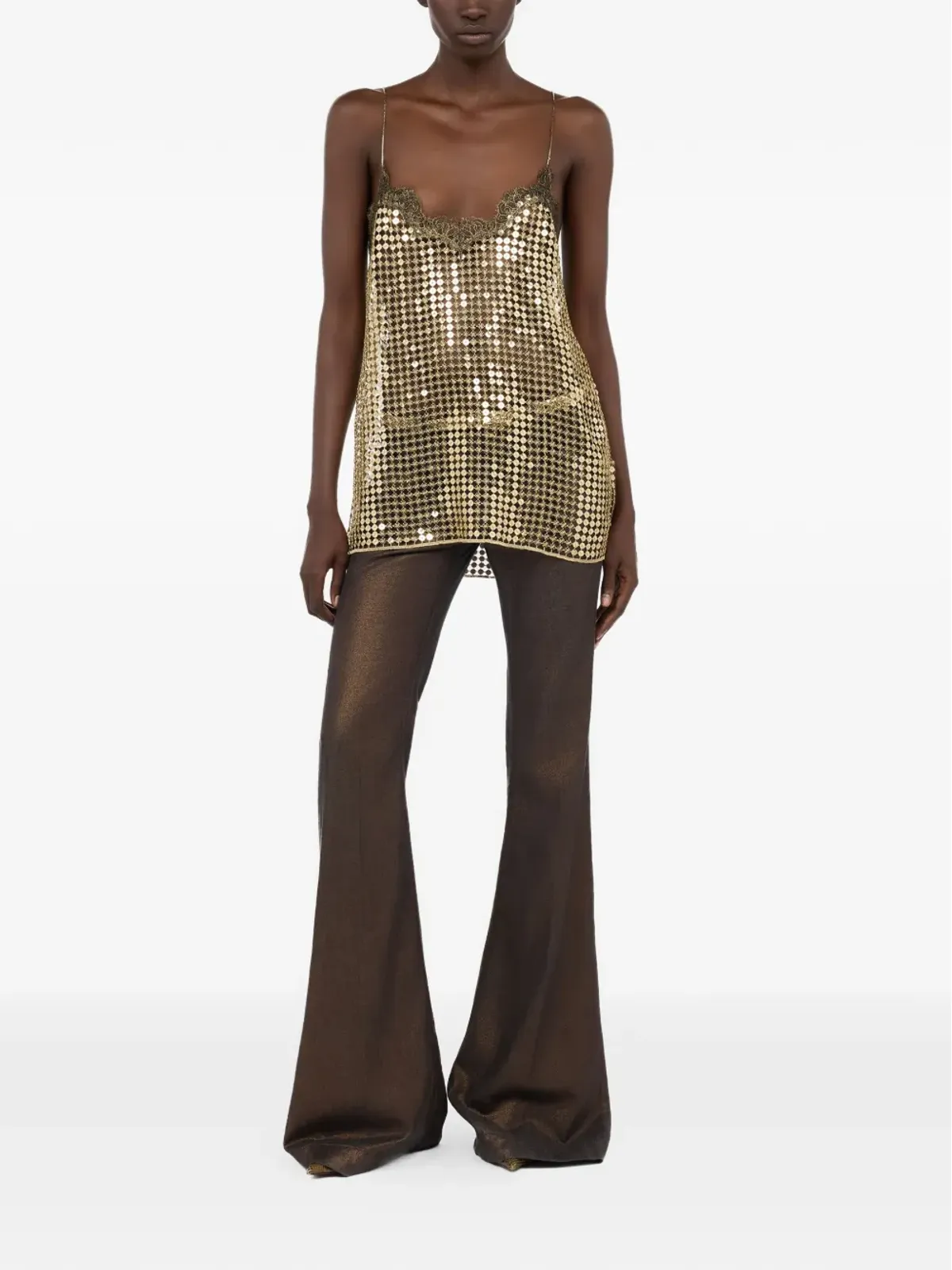 Roberto Cavalli ゴールドのレース×スパンコールトップス - 画像2