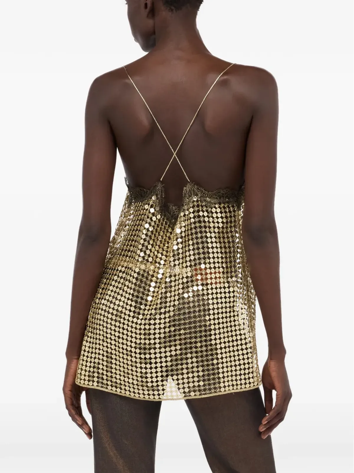 Roberto Cavalli ゴールドのレース×スパンコールトップス - 画像4